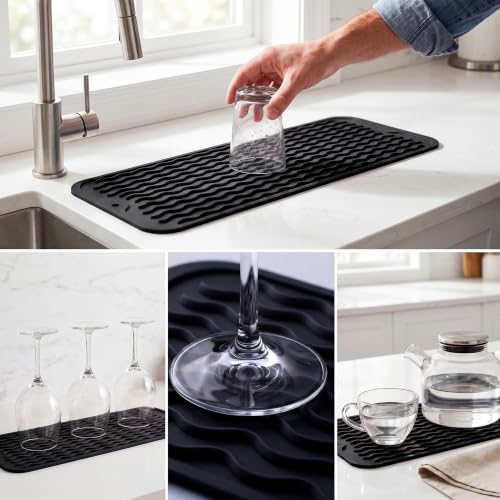 Silicone Dish Drying Mat for Multiple Usage (Black / 17"L x 6"W)