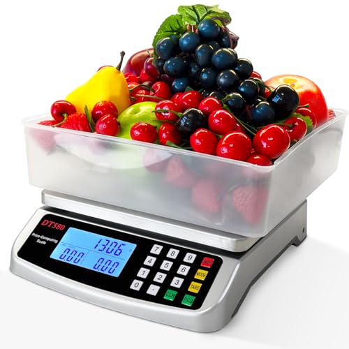 110lb 50kg Food Scale Digital Kitchen Scale with Tray Large LCD Display 304 Stainless Steel Commercial Price Computing Scale Counting Scale for Baking Cooking Meat Industry Counting Adapter Included (Silver 50kg with Tray)
