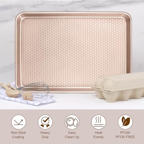 Baking Sheet Pan Set of 2 (17.5x12x1 inch Set / Textured Rose Gold)