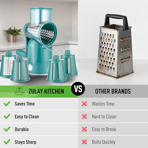 Rotary Cheese Grater Manual Hand Crank 5 Blade Shredder (5 Blades / Classic | Green)