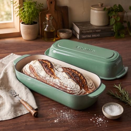 Enameled Cast Iron Loaf Pan with Lid (Sage Green)