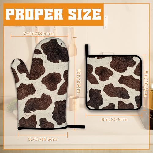Brown Cowhide Oven Mitts and Pot Holders (4 Count)