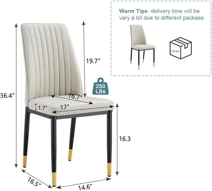 Modern Dining Chairs Set of 6 Gray Kitchen Chairs Set PU Leather Chair with Metal Legs Armless Upholstered Chair for Dinner Room, Office, Waiting Room(Set of 6, Gray)