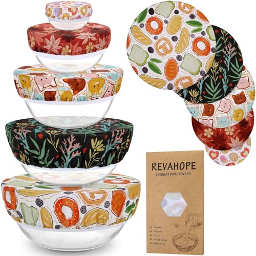 5Pcs Reusable Beeswax Elastic Bowl Covers for Bread Proofing and Food Cover (Maple Leaves)