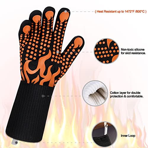 BBQ Gloves 1472 Degree F Heat Resistant Grilling Gloves Silicone Non (long / Orange)