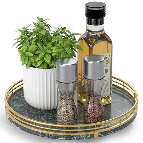 10 Inch Green Marble Lazy Susan with Gold Frame (Green & Gold / 10 inches)