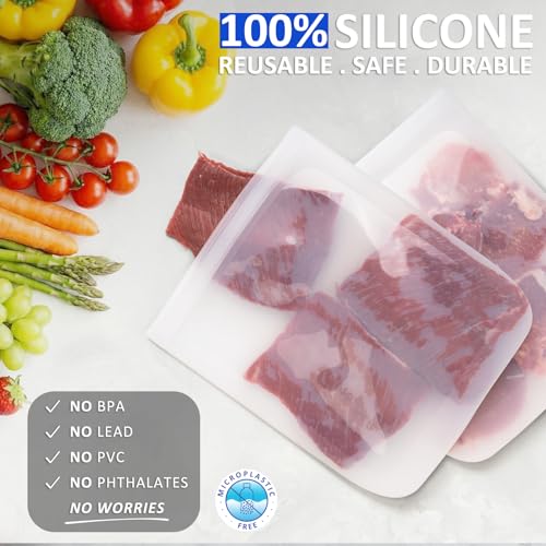 100% Silicone Flat Gallon Freezer Bags (Clear| Gallon | 4 Pack Flat)