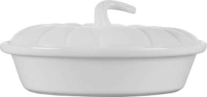 Le Creuset Stoneware Figural Pumpkin Baker with Lid, 9", White