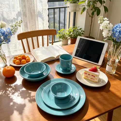HomeVSS 56 Pc Pearl Dots Stoneware Dinnerware Set