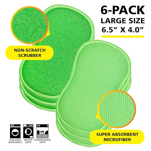 Tub-N-Tile by Tuff-Scrub, Large, 6-Pack, Microfiber, Scrub-N-Wipe Pad, Multi-Surface, Non-Scratch, Dual-Sided, Scrubber for Tubs, Tiles, Sinks – Machine Washable, Durable Kitchen Sponge (6 Count)