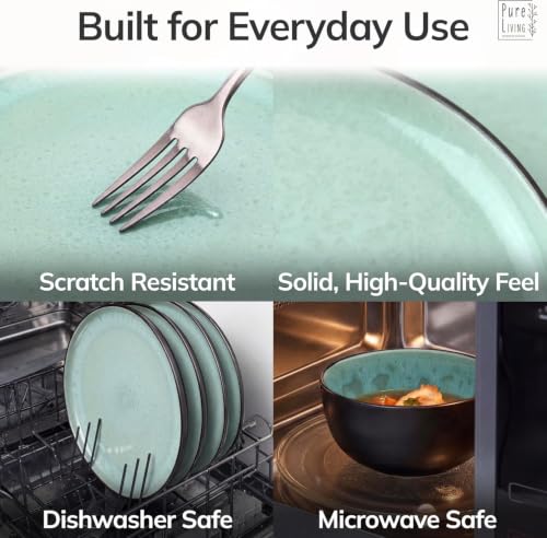 24 Piece Stoneware Dinnerware Set for 6 (Dark / Sage Green / Set for 6 (24pcs))