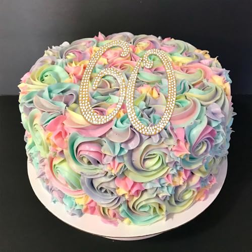 Gold 60th Birthday Cake Topper Rhinestones Cake Decorations for 60th Birthday Party (60th- Gold)