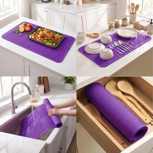 Silicone Dish Drying Mat for Multiple Usage (Purple / 36"L x 18"W)