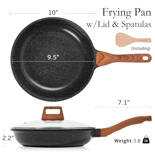 Nonstick Ceramic Frying Pan Skillet with Lid (9.5" w/Lid / Black)