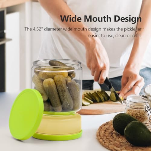 Glass Pickle Container with Strainer (Green Yellow)