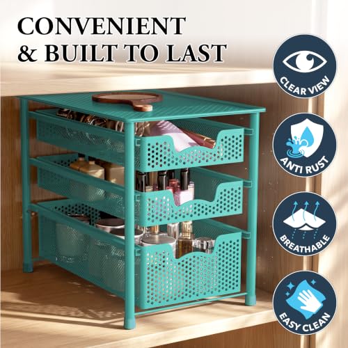 Stackable 3 Tier Slide Basket Organizer Drawer (3-Tier / Turquoise)
