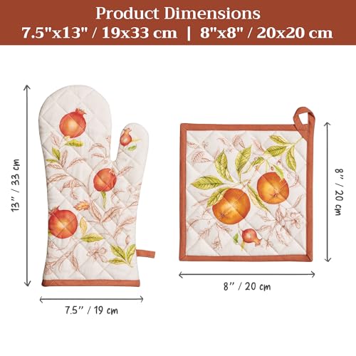 100% Cotton Oven Mitt & Pot Holder Set (128 - Vintage Harvest / 7.5" x 13" & 8" x 8" (Oven Mitt & Pot Holder))