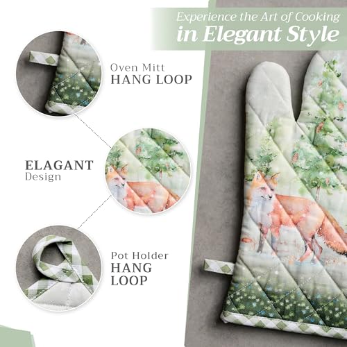 100% Cotton Oven Mitt & Pot Holder Set (097 - Winter Mornings / 7.5" x 13" & 8" x 8" (Oven Mitt & Pot Holder))
