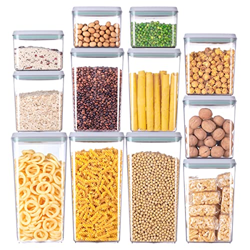 12 Pcs Pop Airtight Food Storage Containers with Lids for Kitchen Pantry Organization Stackable Cereal Snacks Flour Sugar Coffee Spaghetti (12 Pcs Set)