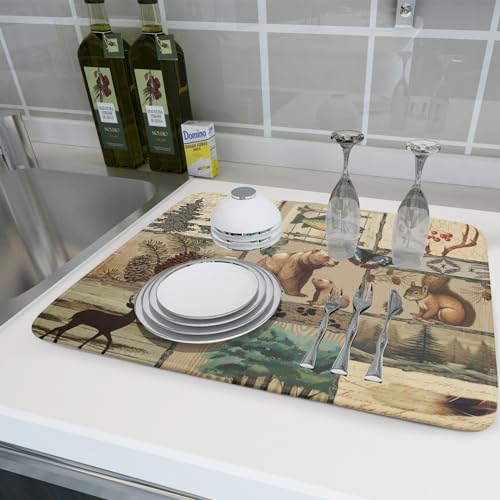 Rustic Cabin Dish Drying Mat (DMS918BearL / 24" x 18")