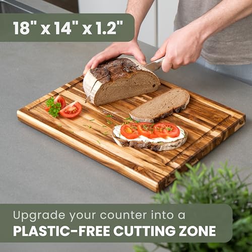 Large Teak Wood Cutting Board (18"L x 14"W)