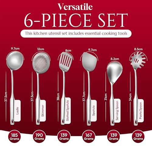 6 Pc Stainless Steel Cooking Utensils Set with Ergonomic Handles (6 Count)