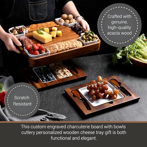 Personalized Charcuterie Board & Cheese Platter Set Large Acacia Wood with Custom Engraving (Expandable with Engraving 16"x 13")