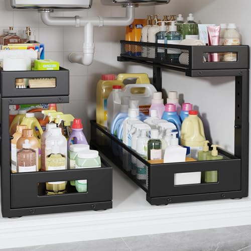 2 Pack 20.47IN Depth Under Sink Storage Organizer (Black / 2 Pack-20.47"Dx11.4"-16.14"H)