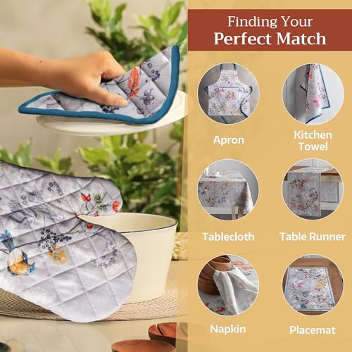 100% Cotton Oven Mitt & Pot Holder Set (037 - Equinoxe - Grey / 7.5" x 13" & 8" x 8" (Oven Mitt & Pot Holder))