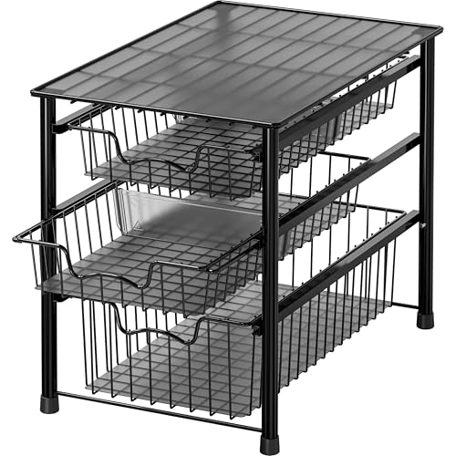 Stackable 3 Tier Sliding Basket Organizer Drawer (3-tier / Black)