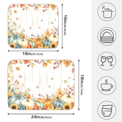 Thanksgiving Dish Drying Mat for Kitchen Counter Absorbent Microfiber Pumpkin Sunflower Fall Autumn Large Drying Pad Dish Mats for Kitchen Countertops 18 x 24 Inch (Thanksgiving Pumpkin / 24" x 18")