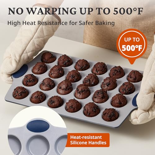 Ceramic Mini Muffin Pan (Blue / 24 Cup Mini Muffin Pan (2 pack))