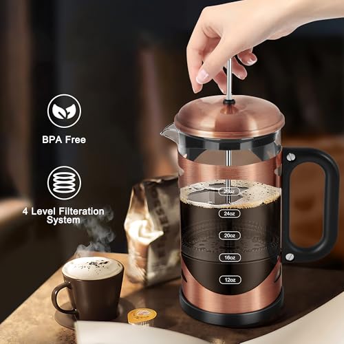 34 Ounce French Press Coffee Maker Copper Stainless Steel Coffee Press (Copper-R / 34 oz)