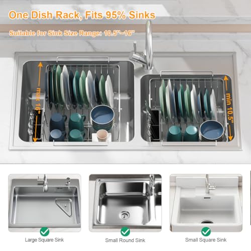 Capacity Expandable Over Sink Dish Drying Rack Stainless Steel