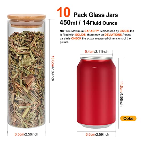 10 Pack 14 oz Glass Jars with Airtight Bamboo Lids for Kitchen (14 fl oz (10 pcs))
