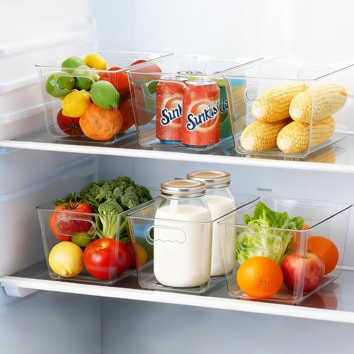 Clear Fridge Organizer Bins with Handles (6 Pack / M with Handles (10"L x 6"W x 5"H))
