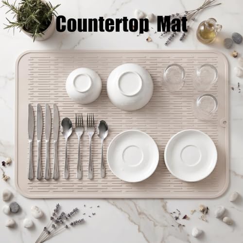 Silicone Dish Drying Mat for Multiple Usage (Tapioca / 32"L x 18"W)