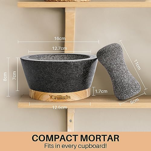 6 inch Mortar and Pestle Set Large Made of Natural Granite with Anti