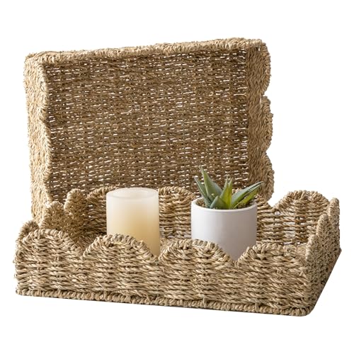 Wicker Scalloped Basket (Natural(seagrass) / 15 ¾"L x 11 ¼"W x 3 ½"H (Scalloped))