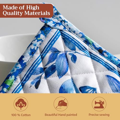 Pot Holders 100% Cotton Potholders (028 - Summer Blues / 8" x 8" (Pot Holder Pack of 2))