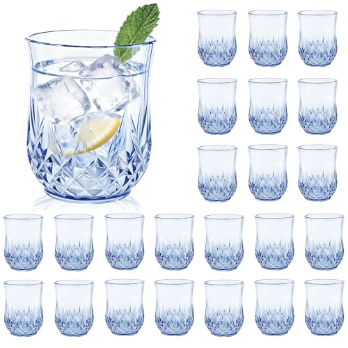 24 Pack Plastic Stemless Wine Glasses (12oz-blue)