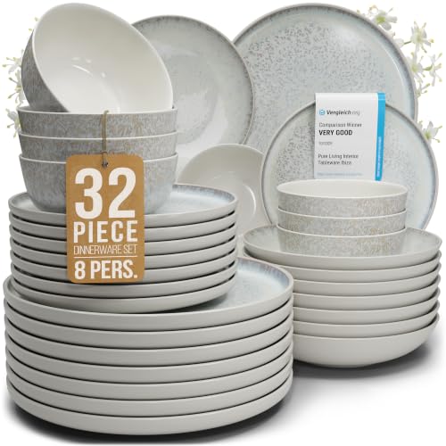 32 Piece Stoneware Dinnerware Set for 8 (Light / Beige / Set for 8 (32pcs))