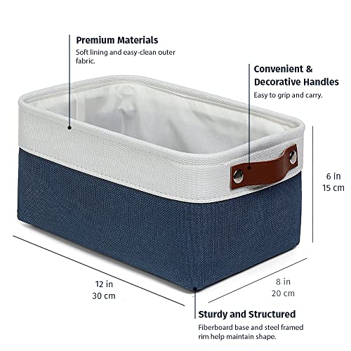 12x8in Canvas Storage Baskets (Navy Blue / Off-White / Small - 3pc)