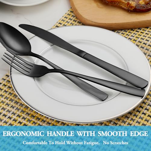 30 Pcs Black Silverware Set (Black)