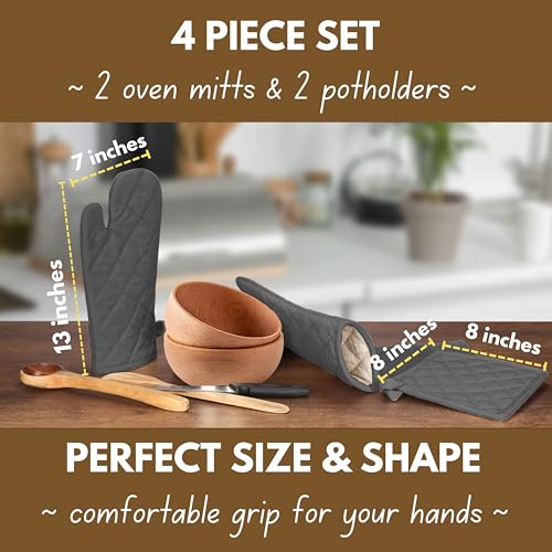 Farmhouse Oven Mitts and Pot Holders Set of 4 (Gray)