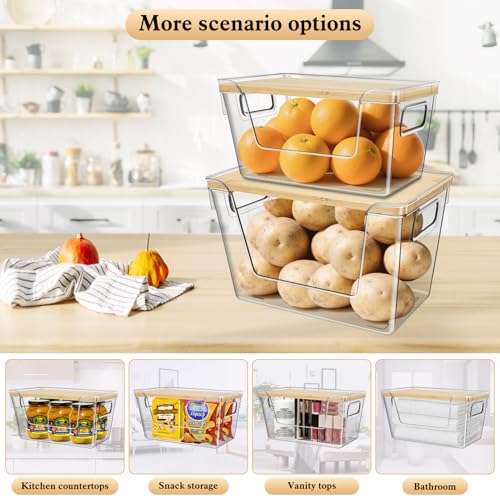 4 Set Stackable Storage Plastic Container with Removable Bamboo Cover