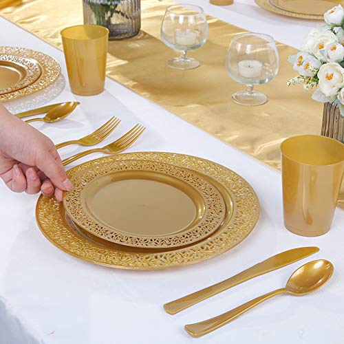 102 PCS Brown Gold Plastic Plates (102 Pieces / Solid Gold)