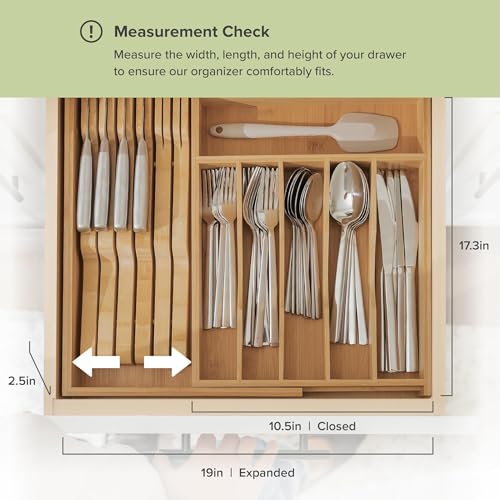 Silverware & Utensil Drawer Organizer (Natural Bamboo / From 10.5" to 19" Wide)
