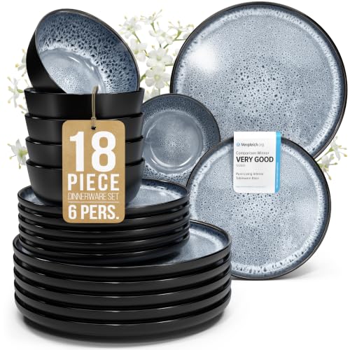 18 Piece Stoneware Dinnerware Set for 6 (Dark / Smoke Blue / Set for 6 (18pcs))