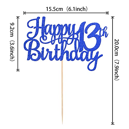 1 PCS Happy 13th Birthday Cake Topper Glitter Cheers to 13 Years Birthday Cake Pick Official Teenager 13 Fabulous Cake Decoration for Happy 13th Birthday Theme Party Decorations Supplies Blue (Blue / 13th)